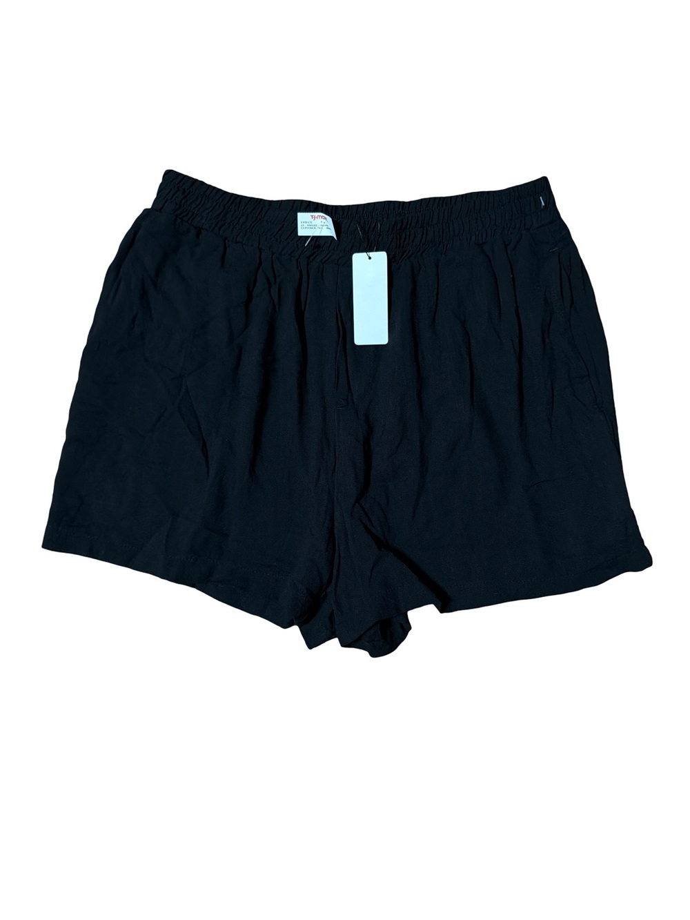 Womens Black Elastic-Waist Casual Bermuda Shorts with Pockets